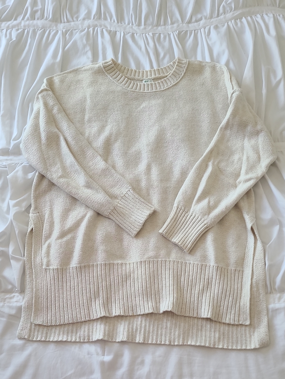 Aerie Relaxed Cream Crewneck Knit Sweater Size Small